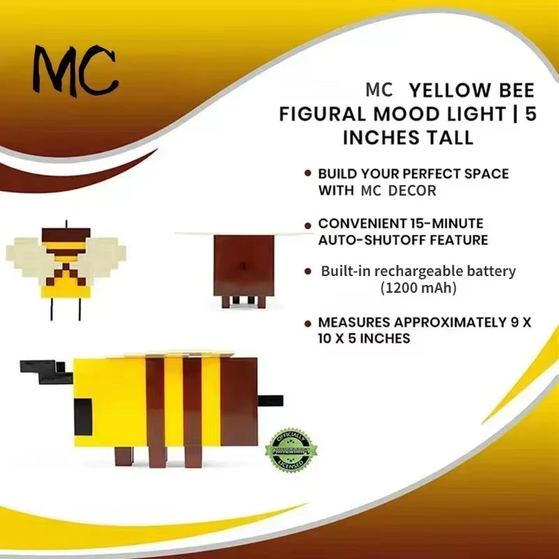My World LED Toy Creative Bee Night Light MC Model Room Home Atmosphere Luminous Table Lamp Children'S Gift