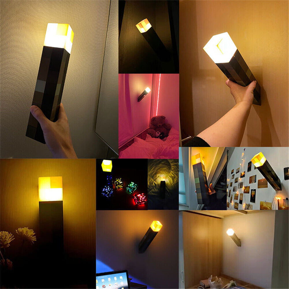 Minecraft Game Torch Lamp Led Night Light Home Decors USB Rechargeable Kids Gift